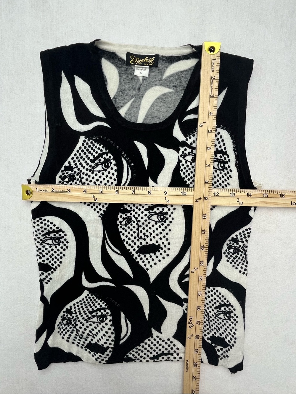 Elizabeth New York Black White Graphic Pop Art Face Print Sleeveless Top Small - Picture 8 of 8